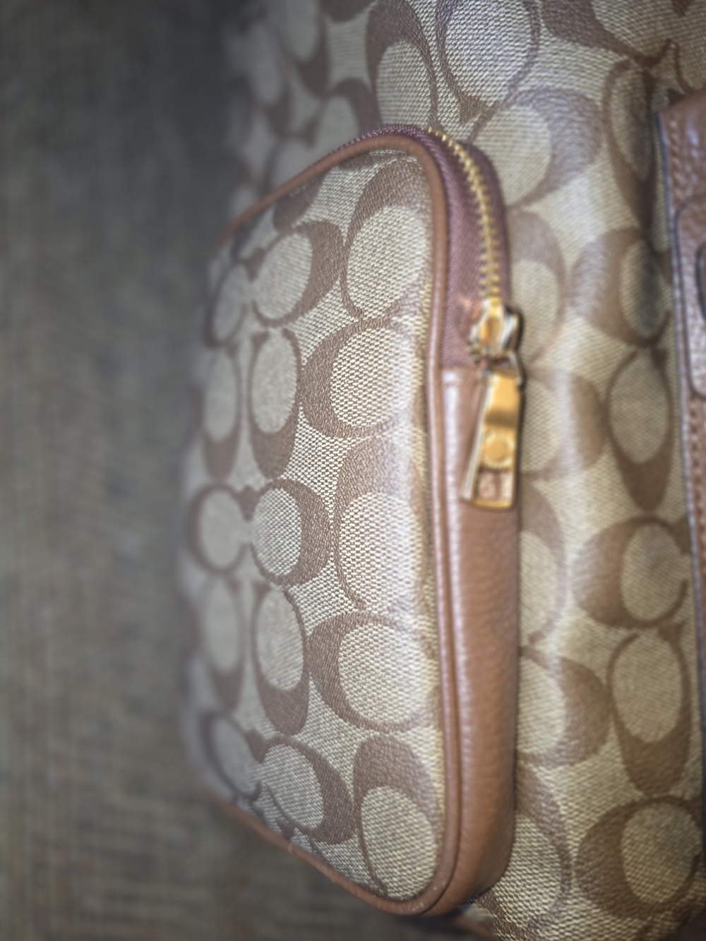 Coach Brown Signature Canvas Backpack with Leather Flap and Clutch - Picture 5 of 11